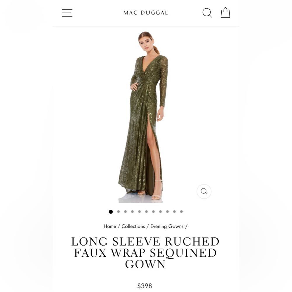 Mac Duggal Long Sleeve Ruched Faux Wrap Sequined Gown Size 6